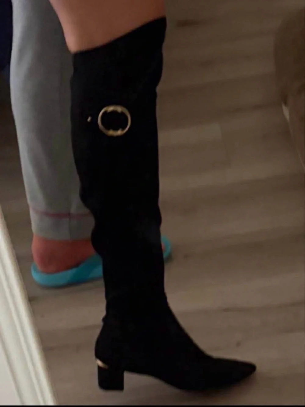 Calvin Klein Black Over-the-Knee Boot with Gold Ring Accent